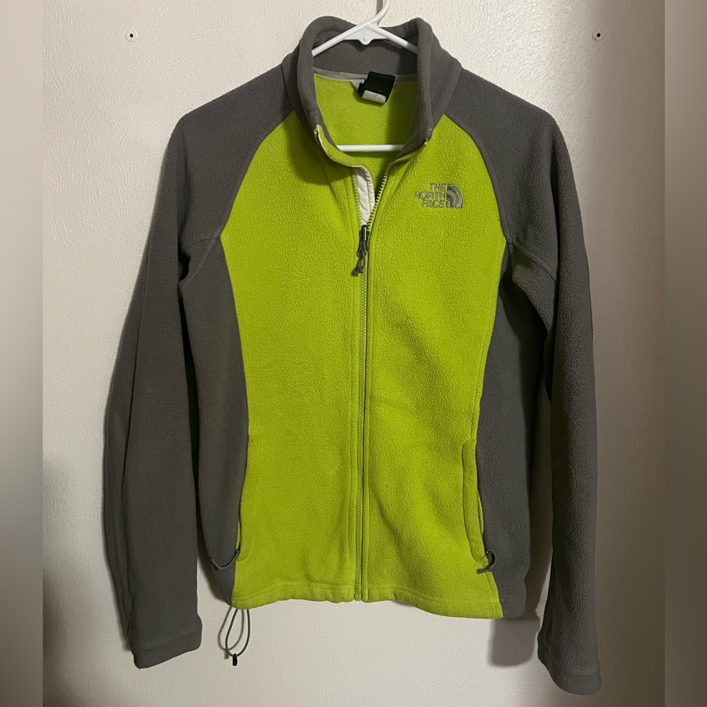 THE NORTH FACE Classic Full Zip Casual Fleece Jacket Lime Green Grey Women's S